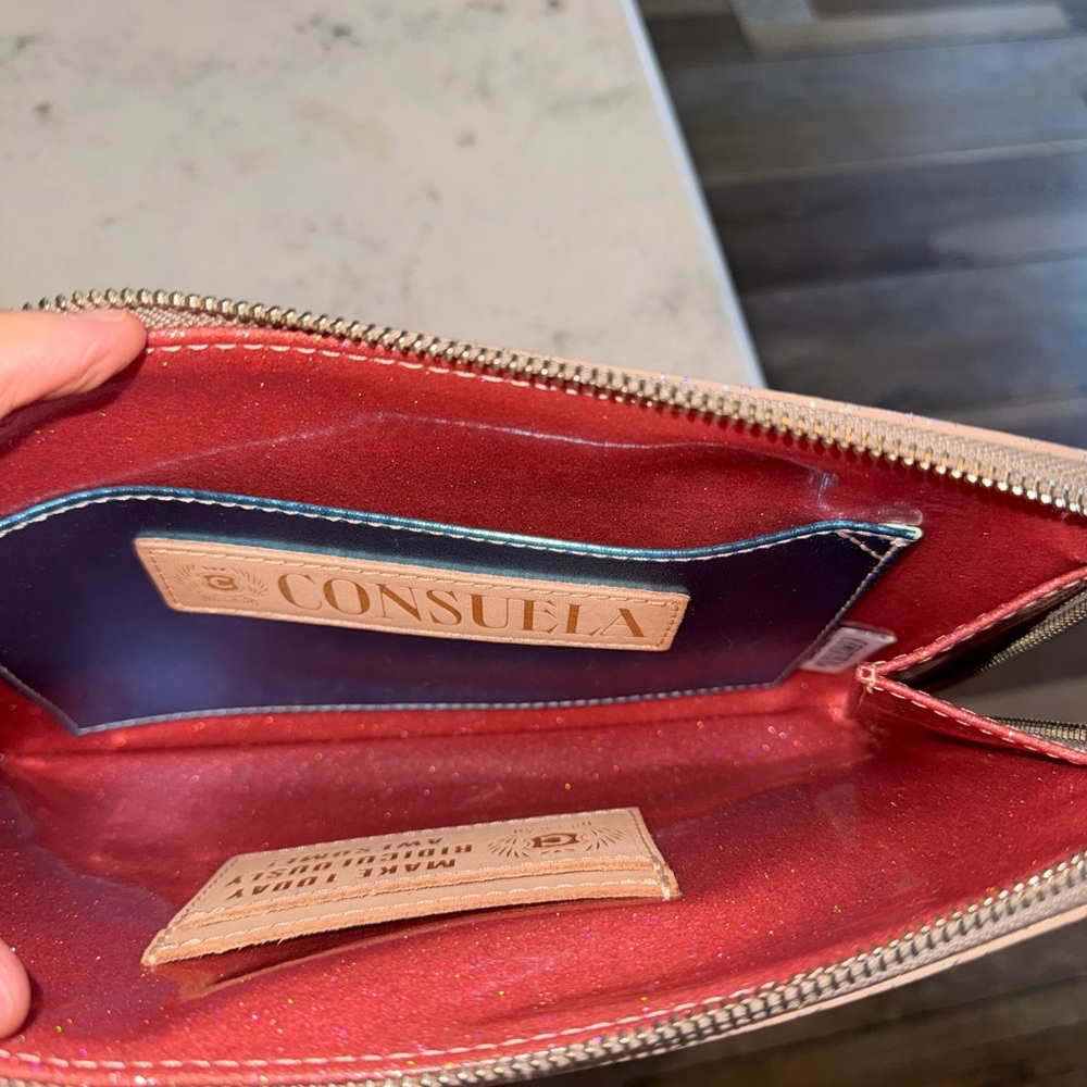 Consuela L-Shaped Clutch. Neon Zebra Embroidery - Picture 4 of 6